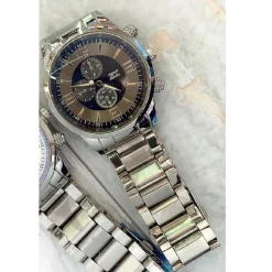 OROLOGIO DA POLSO ZCC UOMO ANALOGICO ACCIAIO MODERNO CRONO SILVER QUADRANTE NERO