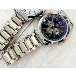 OROLOGIO DA POLSO ZCC UOMO CRONOGRAFO ACCIAIO MODA ELEGANTE SILVER QUADRANTE BLU