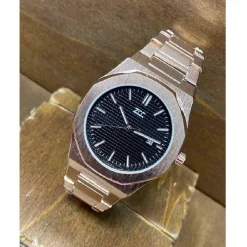 OROLOGIO DA POLSO ZCC UOMO AL QUARZO DATA ELEGANTE ROSE GOLD FONDO NERO