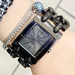 OROLOGIO DONNA DA POLSO Y&K ANALOGICO QUARZO MODERNO CASUAL MODA BRACCIALE NERO