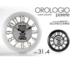 OROLOGIO PARETE TONDO SILENZIOSO 31X4 CM IN PLASTICA VINTAGE VARI COLORI 738821
