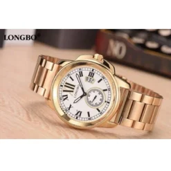 OROLOGIO POLSO ACCIAIO LONGBO UOMO DORATO BIANCO CLASSICO ELEGANTE WATERPROOF