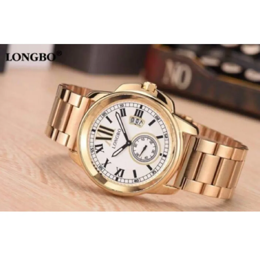 OROLOGIO POLSO ACCIAIO LONGBO UOMO DORATO BIANCO CLASSICO ELEGANTE WATERPROOF