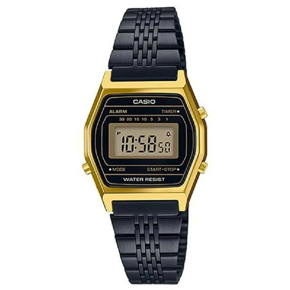 OROLOGIO POLSO CASIO DONNA LA690WGB-1DF VINTAGE ACCIAIO NERO CASSA DORATA