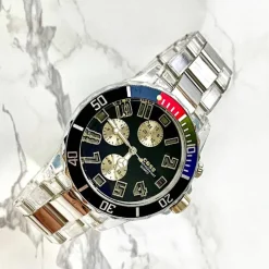 OROLOGIO POLSO COSS UOMO ANALOGICO QUARZO WATER RESISTANT SILVER QUADRANTE NERO