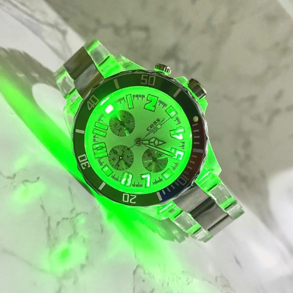 OROLOGIO POLSO COSS UOMO ANALOGICO QUARZO LUMINOSO SILVER VERDE QUADRANTE BIANCO