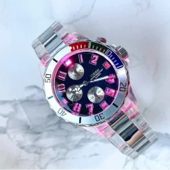 OROLOGIO POLSO COSS UOMO ANALOGICO QUARZO LUMINOSO GHIERA SILVER QUADRANTE BLU