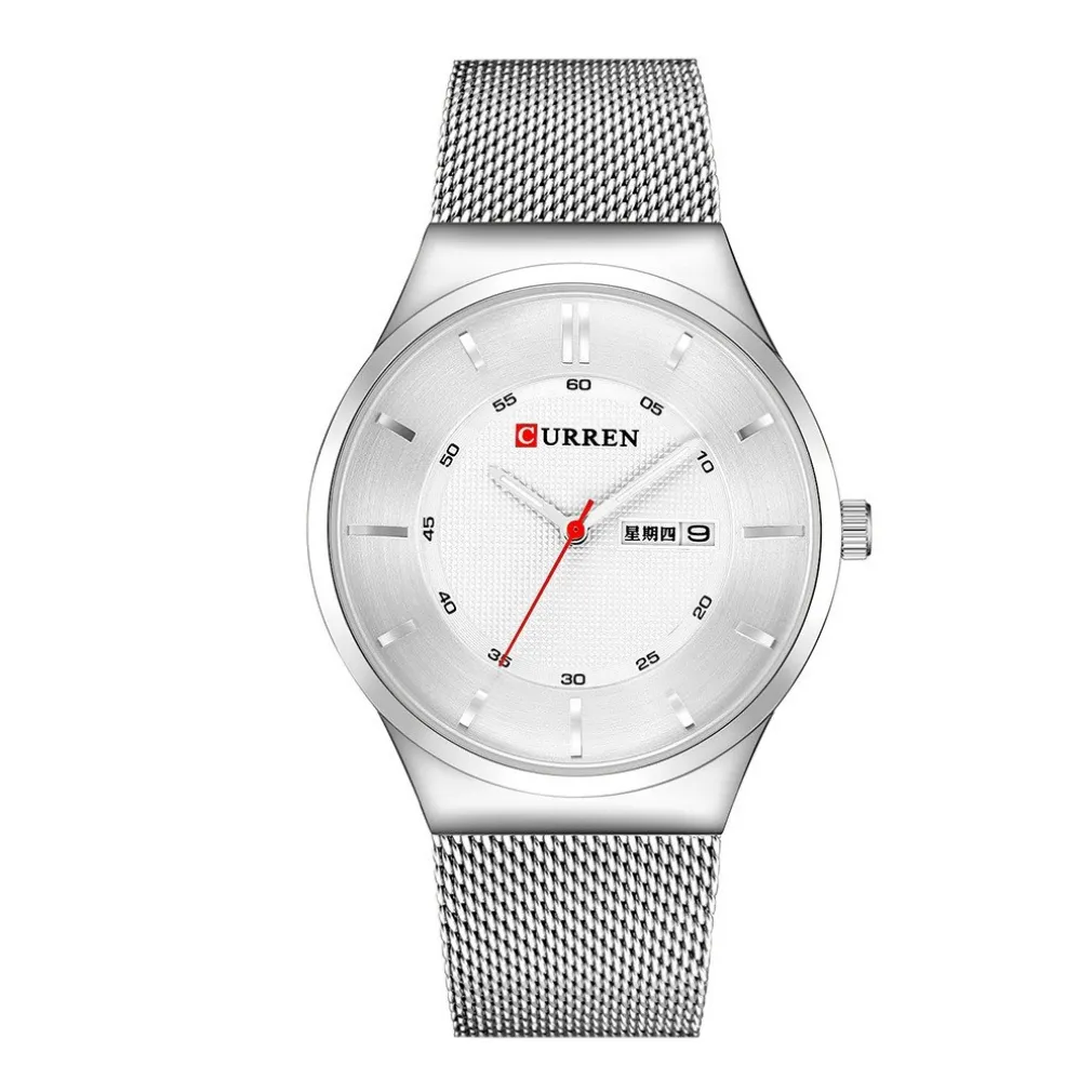 OROLOGIO POLSO CURREN 8311 ANALOGICO QUARZO DATA MAGLIA MILANO SILVER