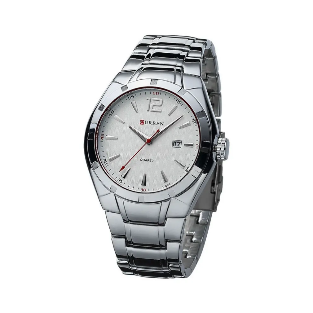 OROLOGIO POLSO CURREN 8103 UOMO ANALOGICO QUARZO DATARIO SILVER QUAD BIANCO