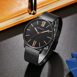 OROLOGIO POLSO CURREN 8238 UOMO ANALOGICO QUARZO MAGLIA NERO QUAD NERO