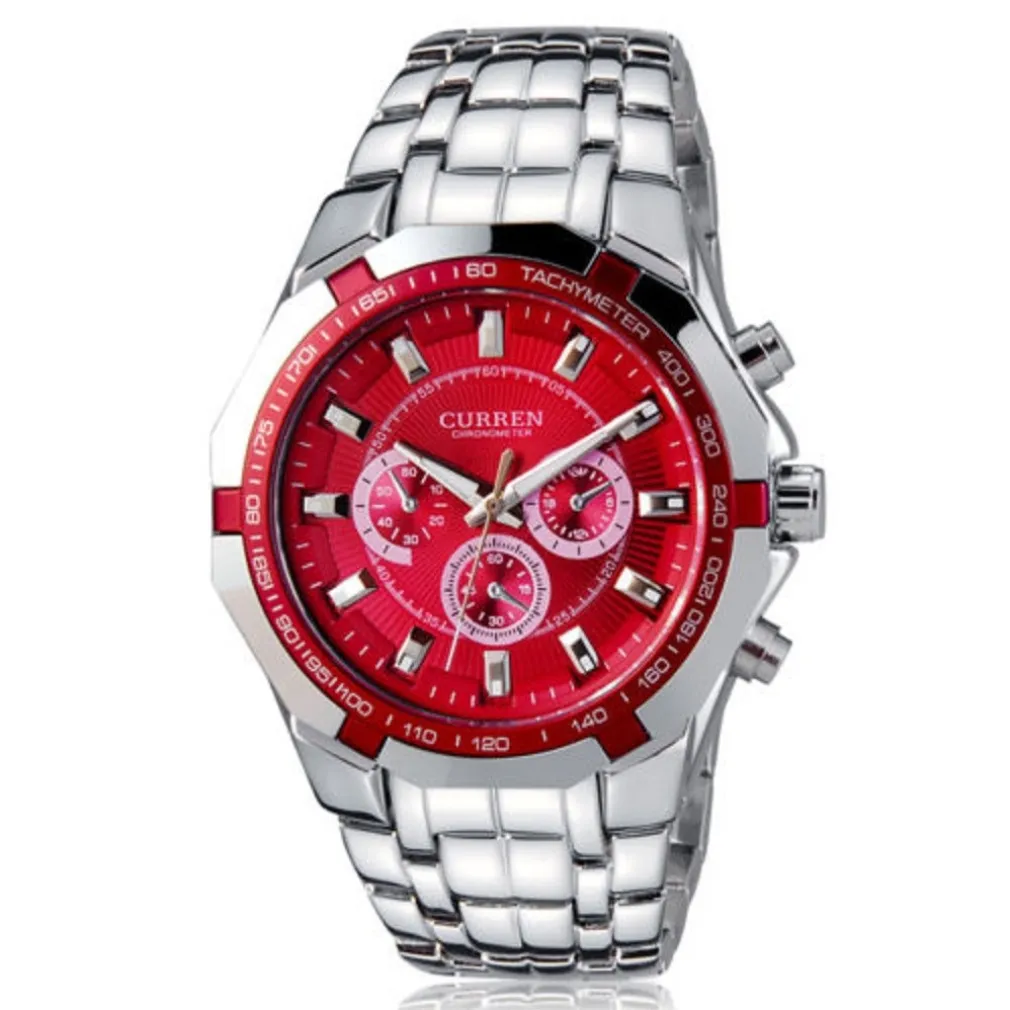 OROLOGIO POLSO CURREN 8084 UOMO ANALOGICO QUARZO MODERNO SILVER ROSSO