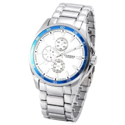 OROLOGIO POLSO CURREN 8076 UOMO ANALOGICO QUARZO MODERNO SILVER BIANCO