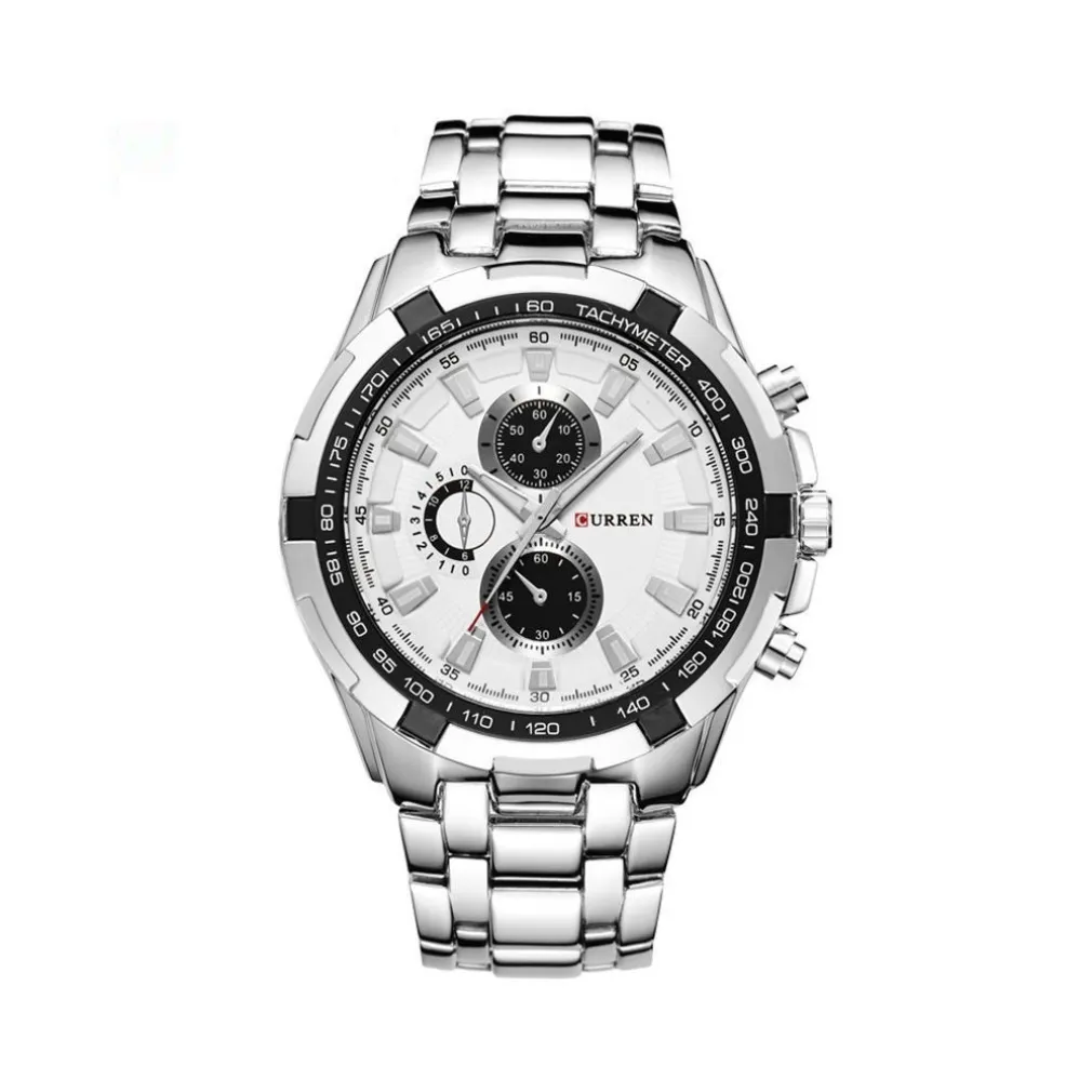 OROLOGIO POLSO CURREN 8023 UOMO ANALOGICO QUARZO MODERNO SILVER BIANCO