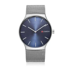 OROLOGIO POLSO CURREN 8256 UOMO ANALOGICO QUARZO MAGLIA SILVER QUAD BLU