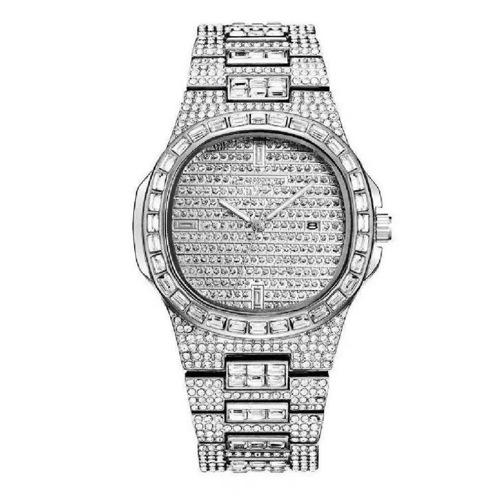 OROLOGIO POLSO DONNA ACCIAIO MODA BRILLANTINI STRASS CALENDARIO ANALOGICO SILVER