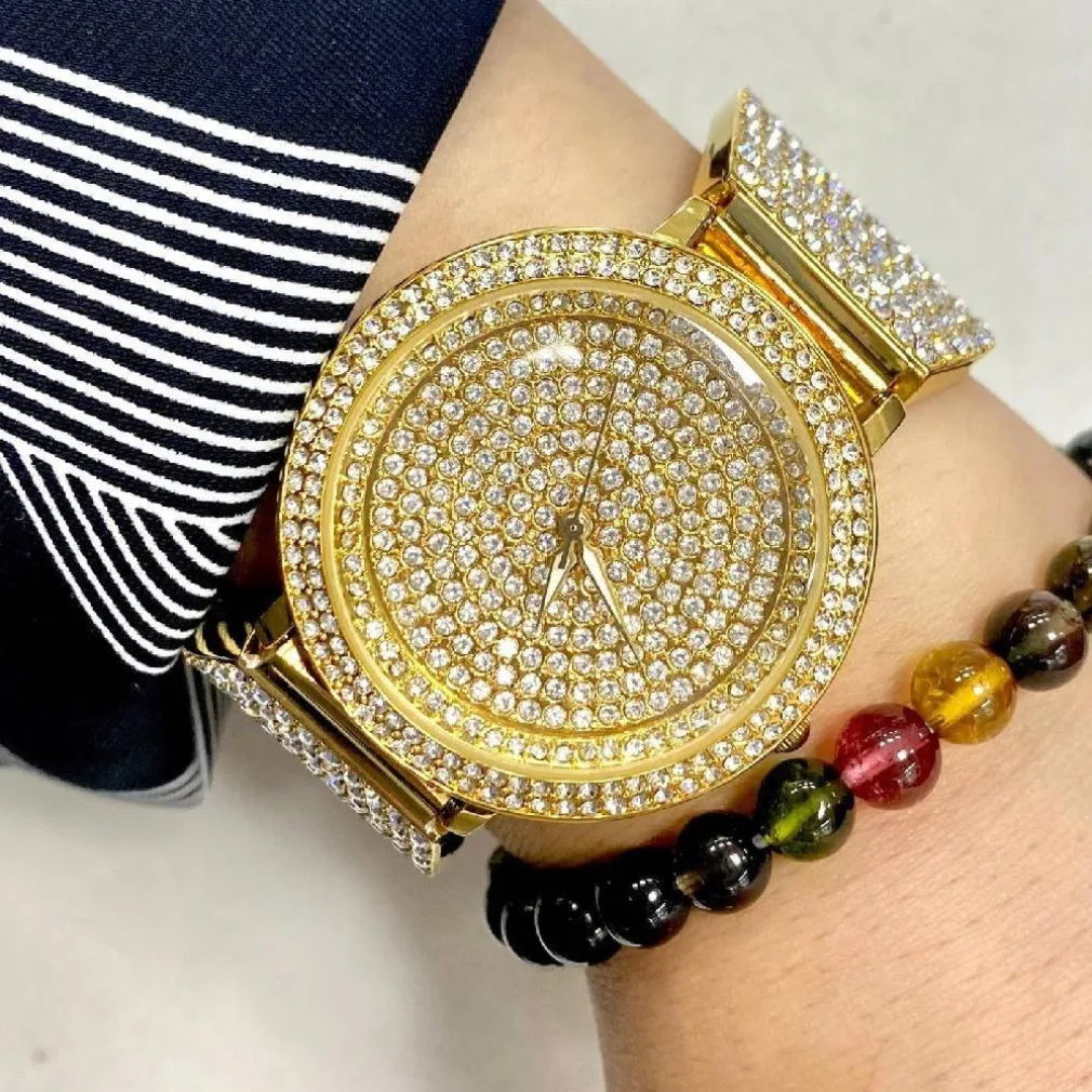 OROLOGIO POLSO DONNA ACCIAIO MODA FASHION BRILLANTINI ELEGANTE ANALOGICO DORATO