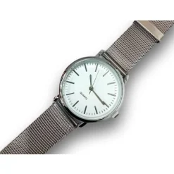 OROLOGIO POLSO DONNA ANALOGICO QUARZO MODERNO FASHION CASUAL SILVER FONDO BIANCO