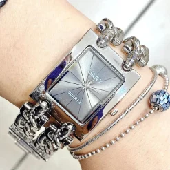 OROLOGIO POLSO DONNA DANY ANALOGICO QUARZO MODERNO MODA CASUAL BRACCIALE SILVER