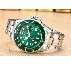OROLOGIO POLSO LONGBO 80430G UOMO QUARZO DATA IMPERMEABILE ELEGANTE SILVER VERDE
