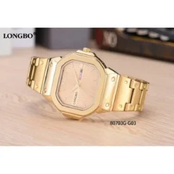 OROLOGIO POLSO LONGBO 80703G UOMO QUARZO DATA ANALOGICO ACCIAIO ELEGANTE DORATO