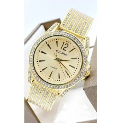 OROLOGIO POLSO SOUSOU 6733 DONNA QUARZO ACCIAIO MODA BRILLANTINI DORATO FONDO ORO