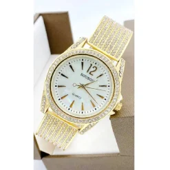 OROLOGIO POLSO SOUSOU 6733 DONNA QUARZO ACCIAIO BRILLANTINI DORATO FONDO BIANCO