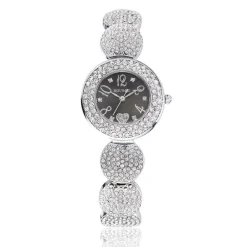 OROLOGIO POLSO SOUSOU S6097 DONNA CUORE BRILLANTINI MOVIMENTO QUARZO SILVER NERO