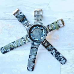 OROLOGIO POLSO SPORTIVO UOMO DIGITALE DATA ALLARME CAMOUFLAGE VERDE GRIGIO NERO