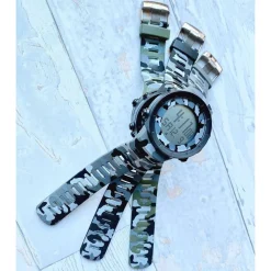 OROLOGIO POLSO SPORTIVO UOMO DIGITALE DATA ALLARME CAMOUFLAGE VERDE GRIGIO NERO