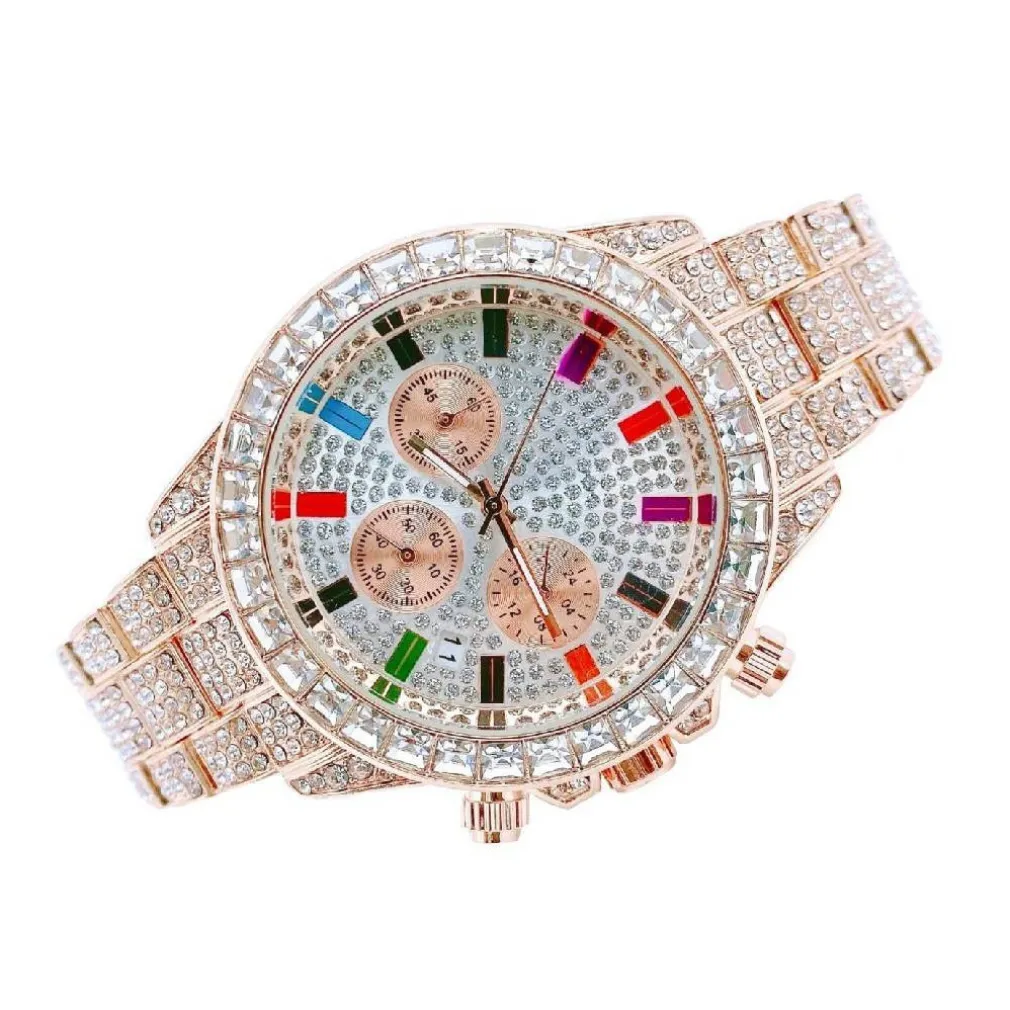 OROLOGIO POLSO UNISEX QUARZO ACCIAIO CALENDARIO DIAMOND BRILLANTINI STRASS ROSA
