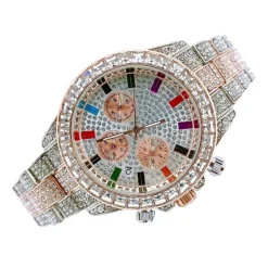 OROLOGIO POLSO UNISEX QUARZO ACCIAIO DATA DIAMOND BRILLANTINI STRASS SILVER ROSA