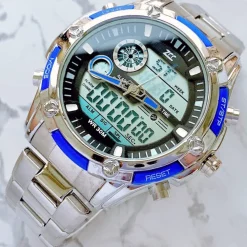 OROLOGIO POLSO UOMO ANALOGICO DIGITALE ZCC CRONOGRAFO MULTIFUNZIONE SILVER BLU