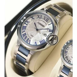 OROLOGIO POLSO UOMO DONNA LONGBO 80771 QUARZO CALENDARIO IMPERMEABILE SILVER BLU