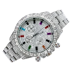 OROLOGIO POLSO UOMO DONNA QUARZO ACCIAIO DATA DIAMOND STRASS BRILLANTINI SILVER