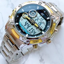 OROLOGIO POLSO UOMO ZCC CRONOGRAFO ANALOGICO DIGITALE MULTIFUNZIONE SILVER GIALLO