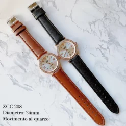 OROLOGIO POLSO ZCC 208 DONNA ANALOGICO QUARZO MODERNO FASHION BRILLANTINI PELLE
