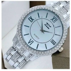 OROLOGIO POLSO ZCC 13 DONNA QUARZO ACCIAIO BRILLANTINI MODA SILVER FONDO BIANCO