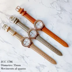 OROLOGIO POLSO ZCC 1786 DONNA QUARZO MODA BRILLANTINI ANALOGICO CINTURINO PELLE