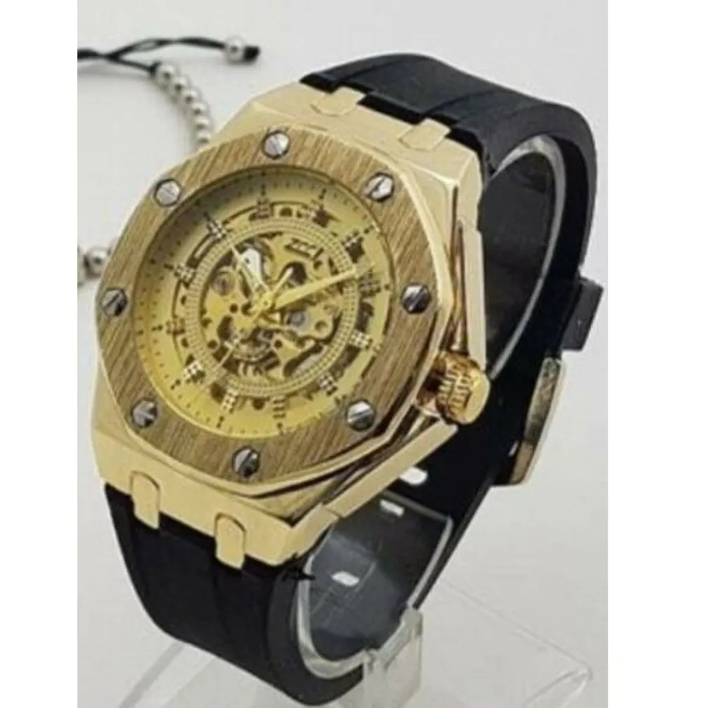 OROLOGIO POLSO ZCC 4407 UOMO AUTOMATICO ELEGANTE CASUAL DORATO ORO CINTURINO NERO