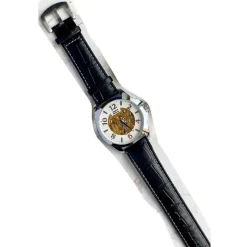 OROLOGIO POLSO ZCC G8239 UOMO AUTOMATICO CINTURINO PELLE CASUAL NERO SILVER BIANCO