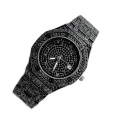 OROLOGIO POLSO ZCC OCTAGON QUARZO ACCIAIO MODA BRILLANTINI DATA ANALOGICO NERO