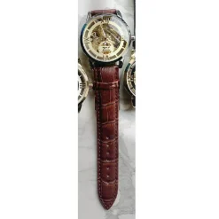 OROLOGIO POLSO ZCC ROMANI UOMO SILVER AUTOMATICO CINTURINO PELLE MARRONE DORATO