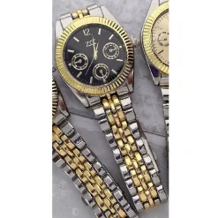 OROLOGIO POLSO ZCC UOMO ANALOGICO CALENDARIO ELEGANTE BICOLORE QUADRANTE NERO