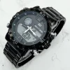 OROLOGIO POLSO ZCC UOMO ACCIAIO DUAL TIME CALENDARIO ALLARME IMPERMEABILE NERO