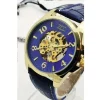 OROLOGIO POLSO ZCC UOMO AUTOMATICO ANALOGICO CINTURINO PELLE CASUAL BLU DORATO