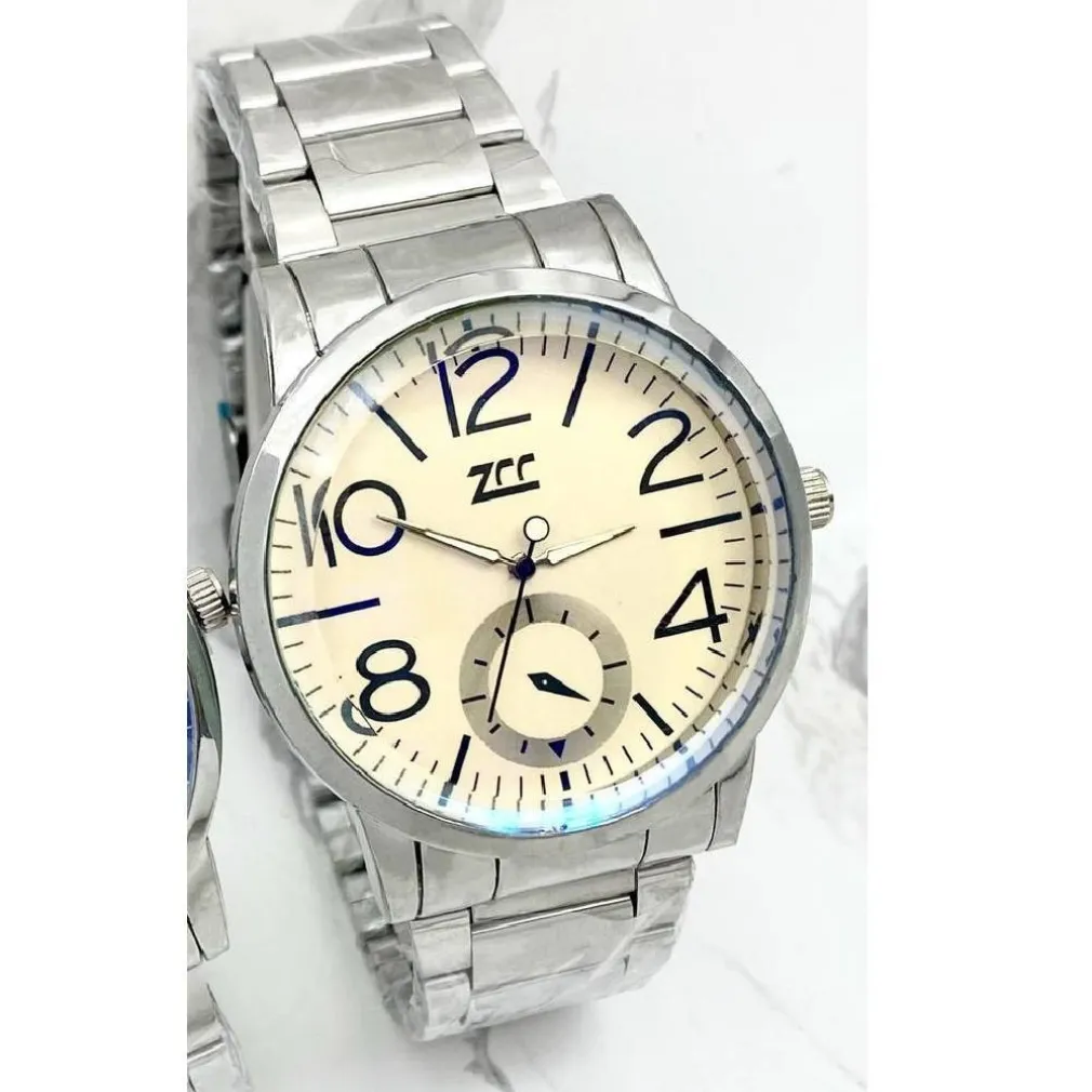 OROLOGIO POLSO ZCC UOMO ANALOGICO ACCIAIO SILVER CRONO ELEGANTE QUADRANTE DORATO