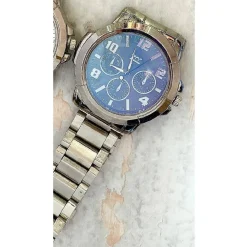 OROLOGIO POLSO ZCC UOMO ANALOGICO CRONOGRAFO CALENDARIO ACCIAIO SILVER FONDO BLU