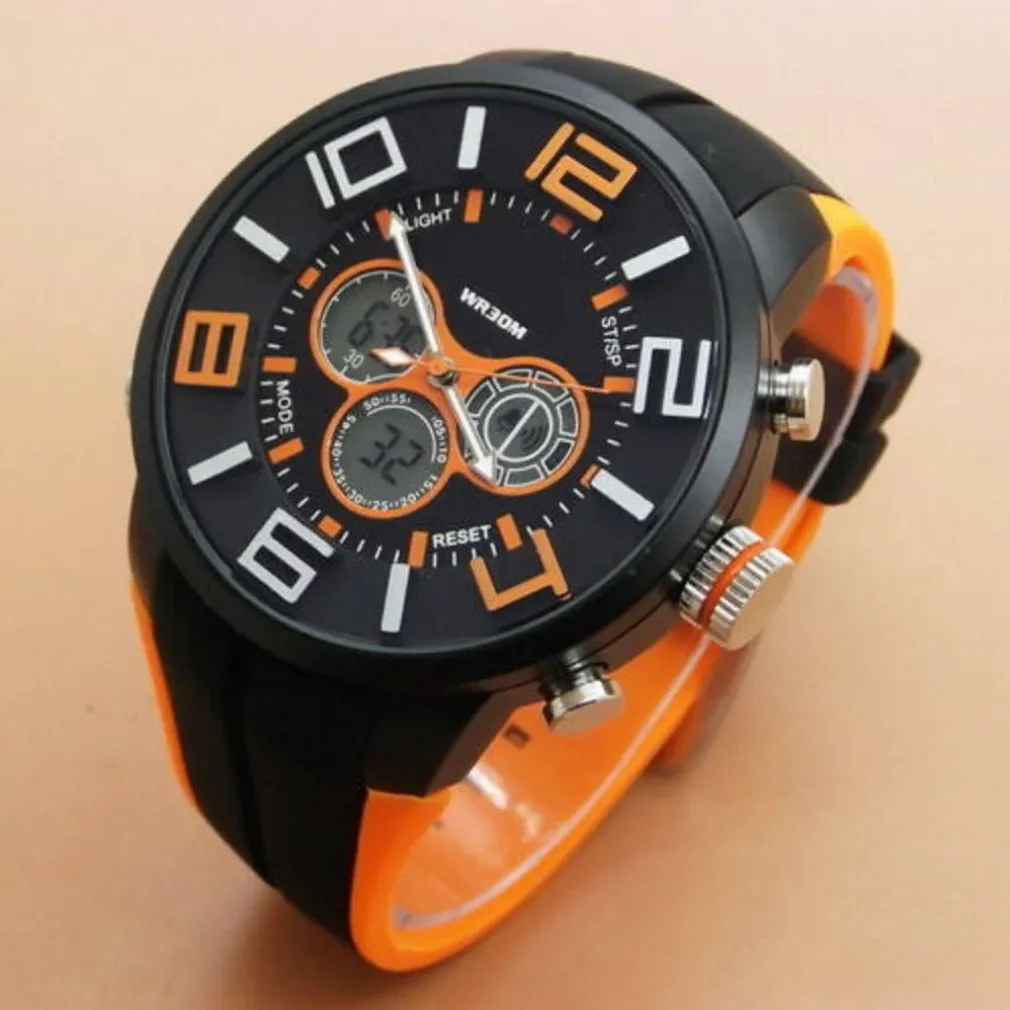 OROLOGIO POLSO ZCC UOMO DUAL TIME ANALOGICO DIGITALE SPORT SVEGLIA ARANCIO NERO