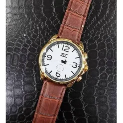 OROLOGIO POLSO ZCC Z001 UOMO ORO AUTOMATICO DATA CINTURINO PELLE MARRONE BIANCO