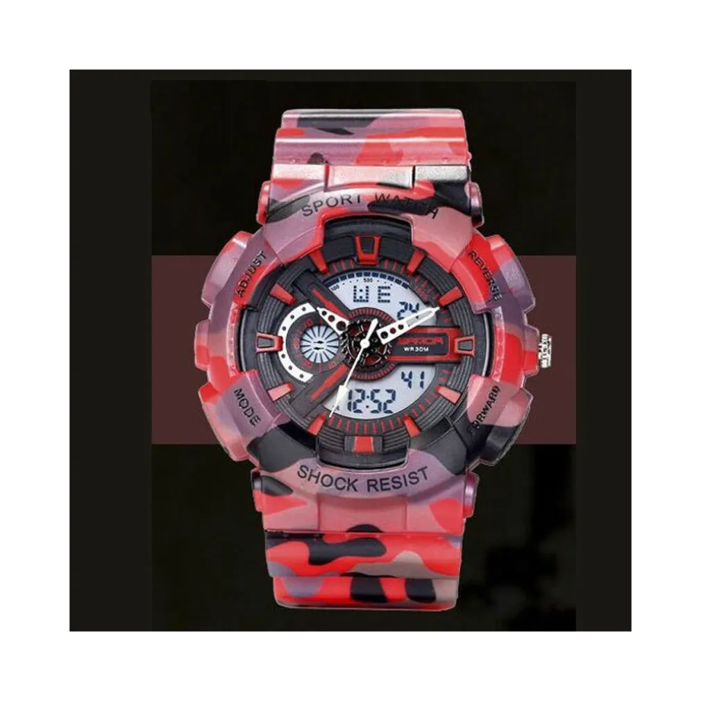 OROLOGIO SPORTIVO SANDA UOMO RESISTENTE ACQUA CRONOGRAFO CAMOUFLAGE ROSSO